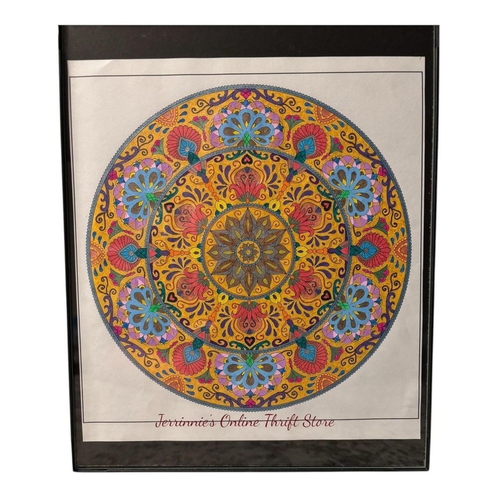 Hand Colored Mandala Wall Art Framed Circular Floral Geometric Boho Decor Yellow